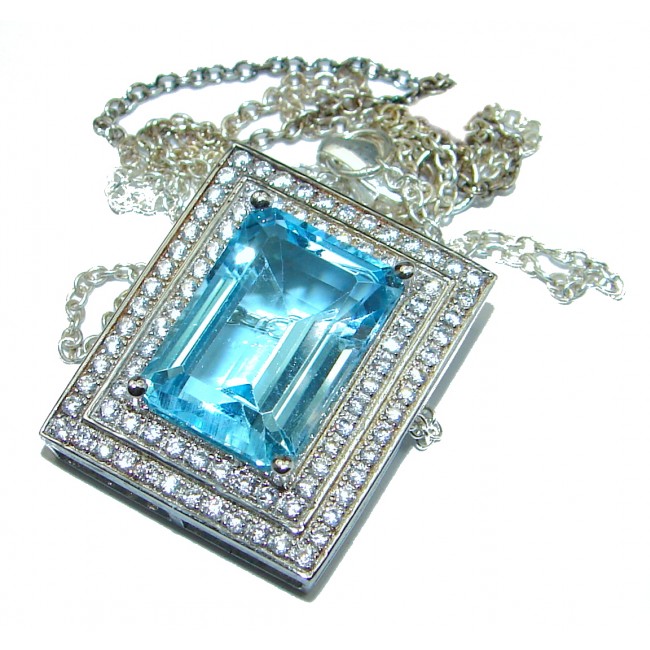 Luxury Swiss Blue Topaz .925 Sterling Silver handcrafted necklace