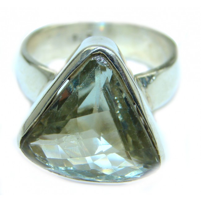 Natural Green Amethyst .925 Sterling Silver handmade Cocktail Ring s. 9