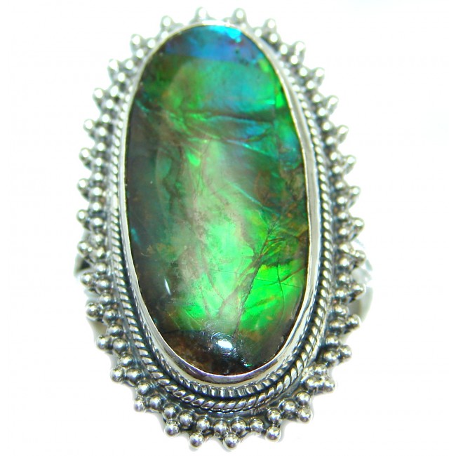 Pure Energy Genuine Canadian Ammolite .925 Sterling Silver handmade ring size 6 adjustable