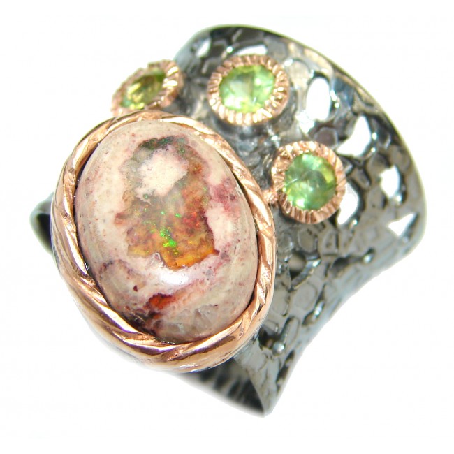 Genuine Mexican Opal .925 Sterling Silver handmade Ring size 7 3/4