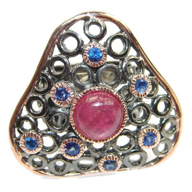 Large genuine Ruby 14K Gold over .925 Sterling Silver Statement ring; s. 7 1/4