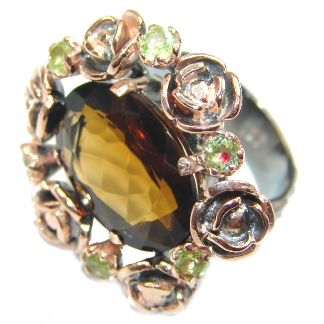 Incredible Smoky Quartz 14K Gold over .925 Sterling Silver Ring s. 7