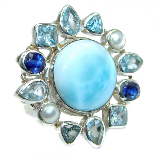 Bali Treasure Precious Blue Larimar Kyanite .925 Sterling Silver handmade ring s. 7 adjustable