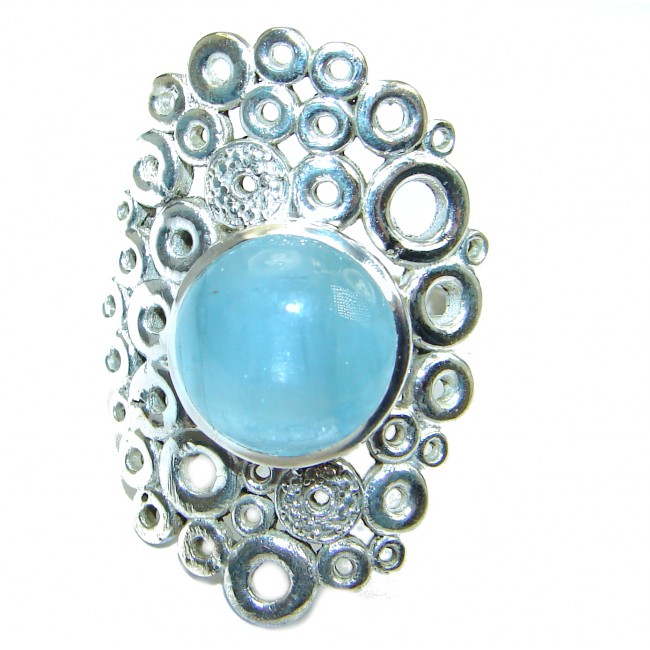 Treasure Blue Aquamarine .925 Sterling Silver handmade ring s. 7 ajustable