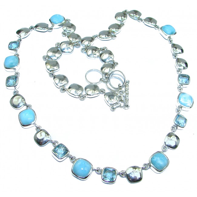 Ocean Inspired genuine Larimar Swiss Blue Topaz .925 Sterling Silver handmade necklace