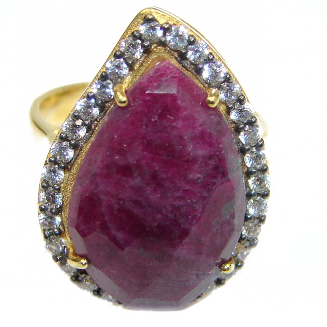 Large genuine Ruby 14K Gold over .925 Sterling Silver Statement ring; s. 8