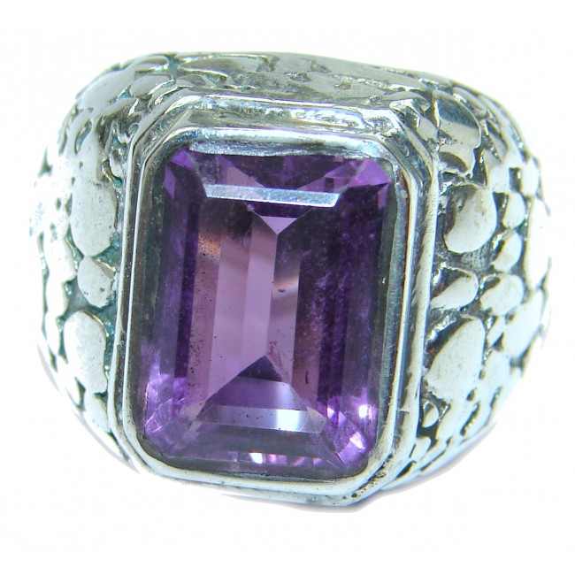 Natural Amethyst .925 Sterling Silver handmade Cocktail Ring s. 8 1/2