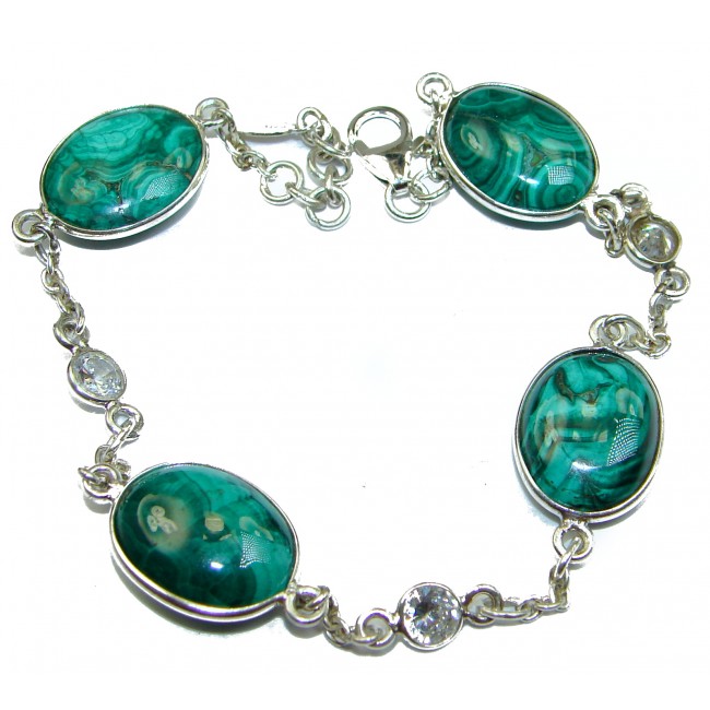 Flawless natural Malachite .925 Sterling Silver handcrafted Bracelet