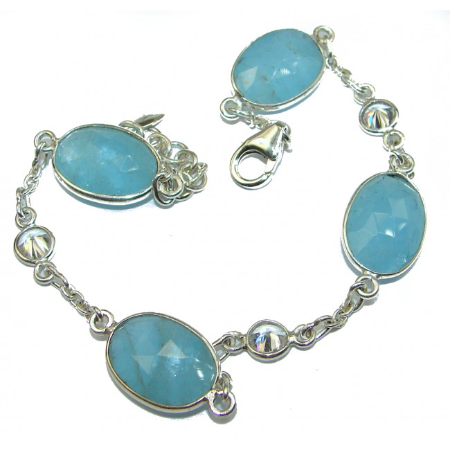Genuine Aquamarine .925 Sterling Silver handcrafted Bracelet