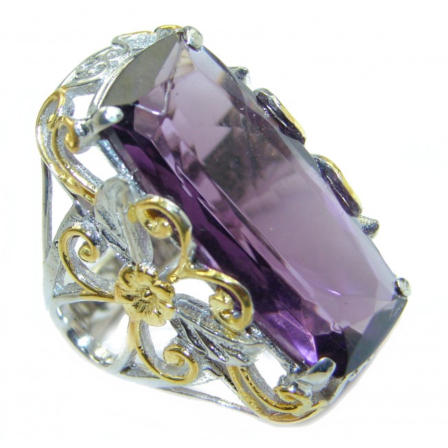 Exotic Purple Quartz two tones .925 Sterling Silver handcrafted Ring s. 6