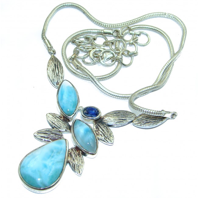 Sublime genuine Larimar Swiss Blue Topaz .925 Sterling Silver handmade necklace
