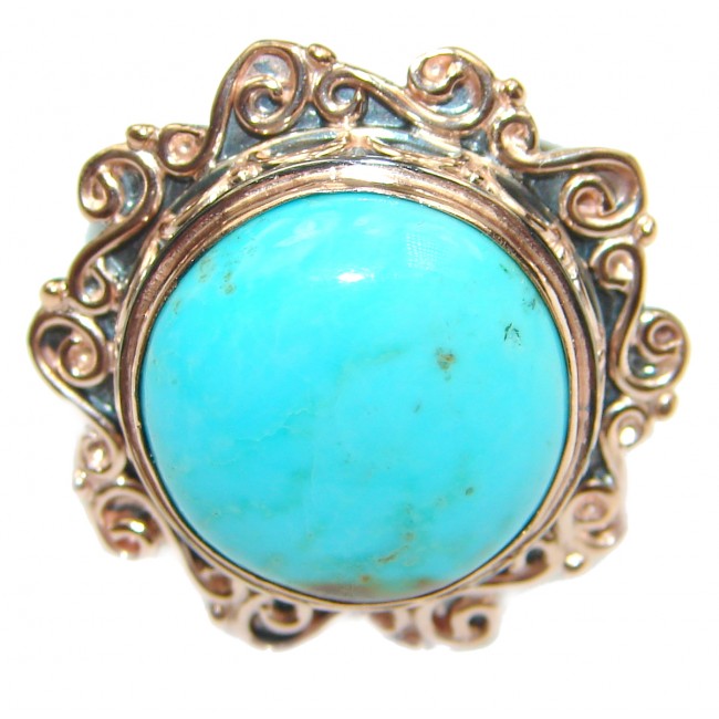Genuine Sleeping Beauty Turquoise Rose Gold over .925 Sterling Silver Ring size 7 adjustable