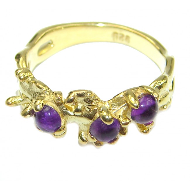 Vintage Style Amethyst 14K Gold over .925 Sterling Silver handmade Cocktail Ring s. 7 1/4