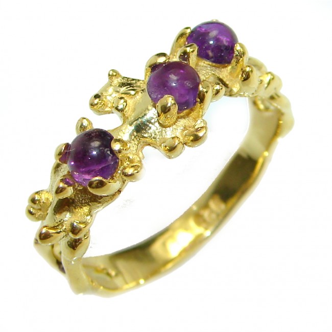 Vintage Style Amethyst 14K Gold over .925 Sterling Silver handmade Cocktail Ring s. 7 1/4