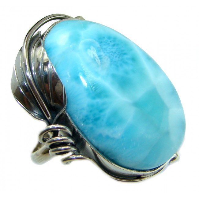 Jumbo Natural Larimar .925 Sterling Silver handcrafted Ring s. 7 adjustable