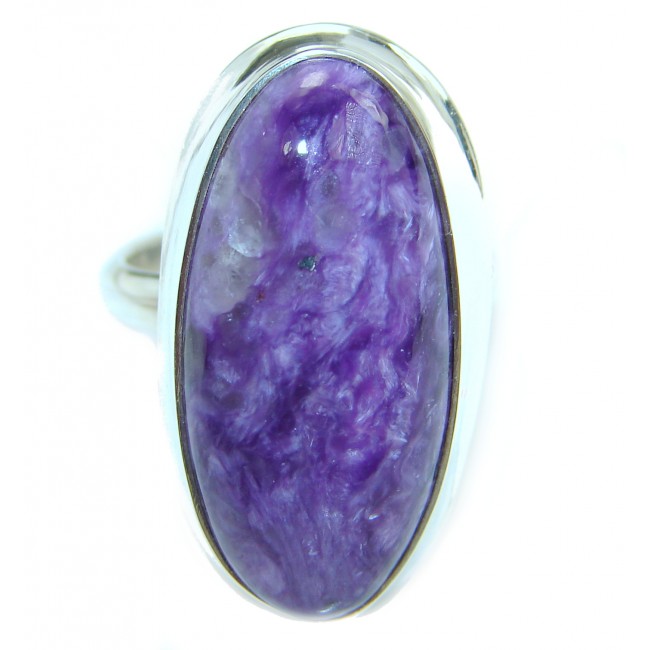 Natural Siberian Charoite .925 Sterling Silver handcrafted ring size 8 adjustable