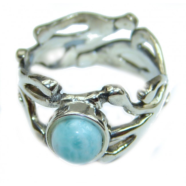 Natural flawless Larimar .925 Sterling Silver handcrafted Ring s. 8 adjustable