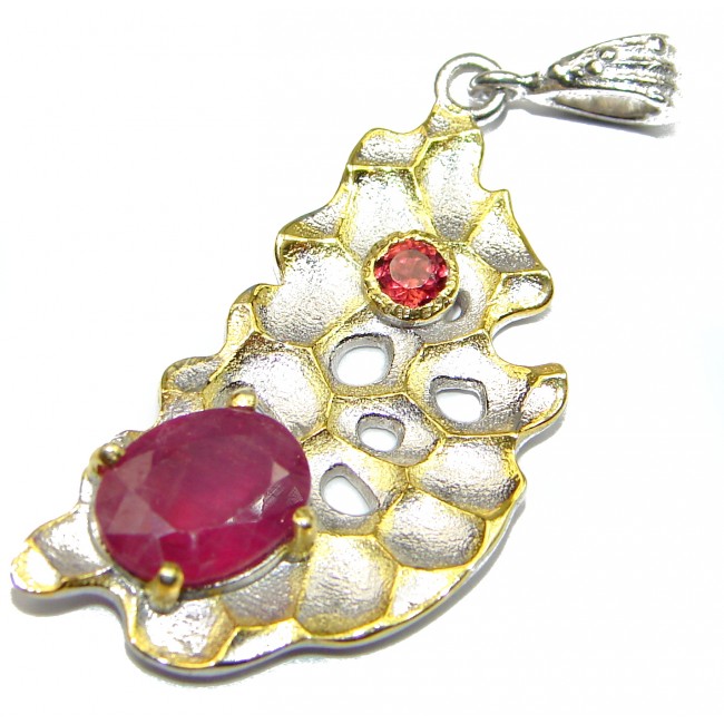 Vintage Style Ruby 14k Gold over .925 Sterling Silver handmade Pendant