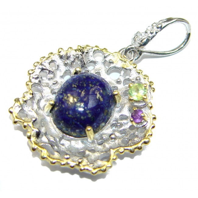 Perfect Lapis Lazuli 14K Gold over .925 Sterling Silver handcrafted Pendant