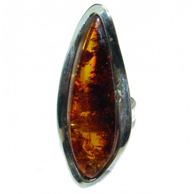 Large Genuine Baltic Polish Amber .925 Sterling Silver handmade Ring size 7 adjustable