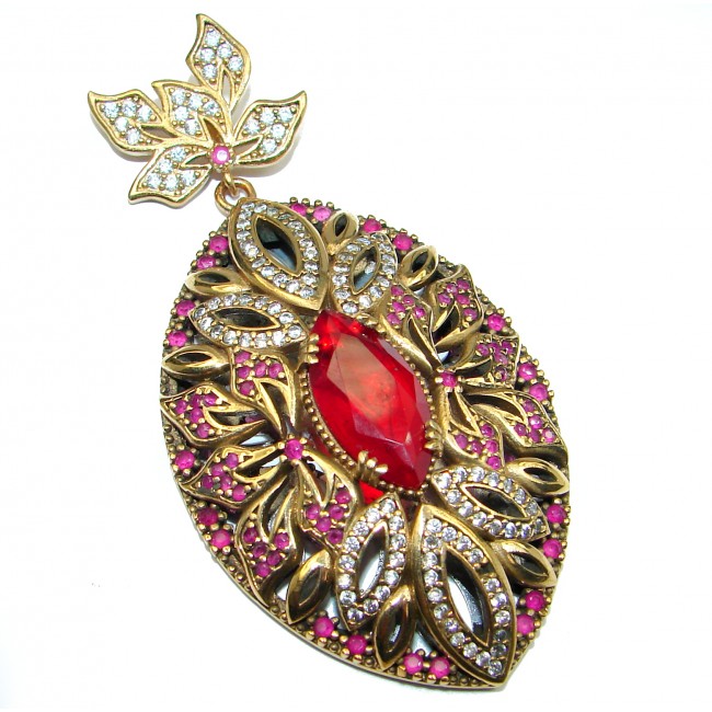 Vintage Style created Ruby 14k Gold over .925 Sterling Silver handmade Pendant
