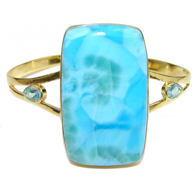 Perfect Harmony Blue Larimar 14K Gold over .925 Sterling Silver handcrafted Bracelet / Cuff