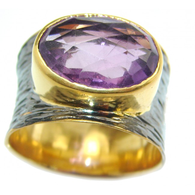 Large Pink Amethyst .925 Sterling Silver handmade ring size 8