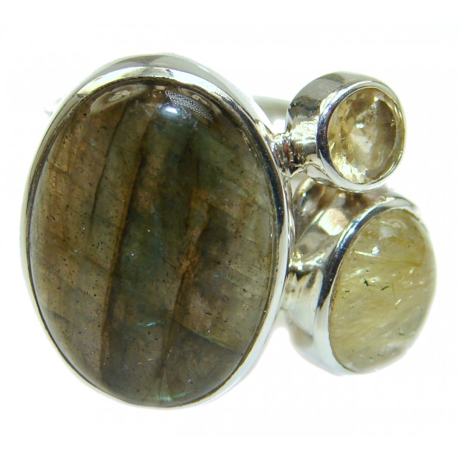 Perfect Labradorite .925 Sterling Silver handmade Ring s. 7 adjustable