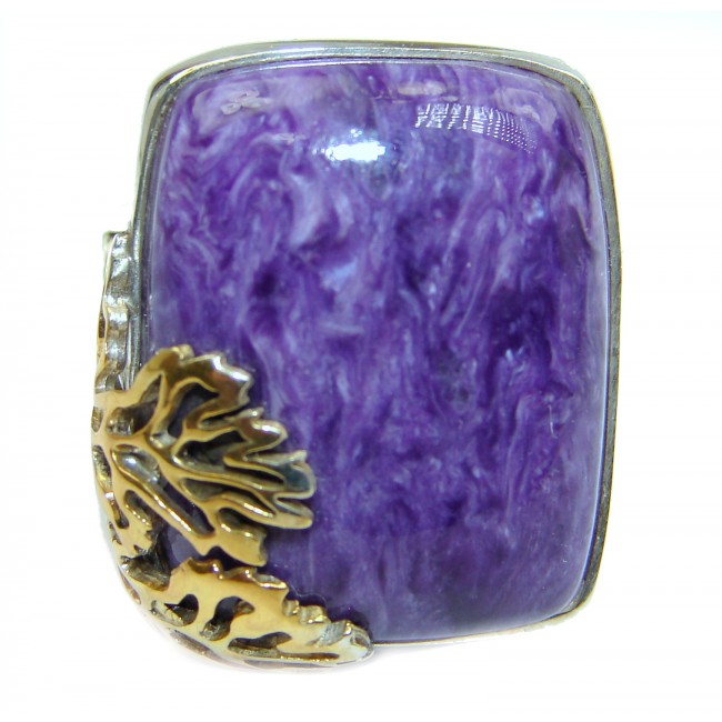 Natural Siberian Charoite 14K Gold over .925 Sterling Silver handcrafted ring size 8 adjustable