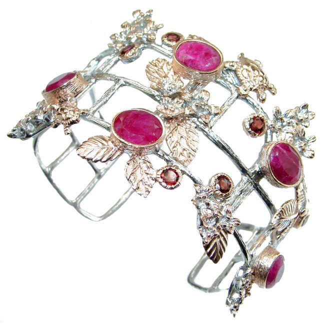 Radiant Red Beauty Ruby Rose Gold over .925 Sterling Silver handcrafted Bracelet bangle