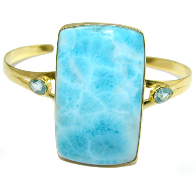 Perfect Harmony Blue Larimar 14K Gold over .925 Sterling Silver handcrafted Bracelet / Cuff