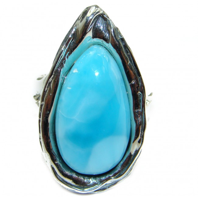 Pure Perfection Natural Larimar .925 Sterling Silver handcrafted Ring s. 8 adjustable