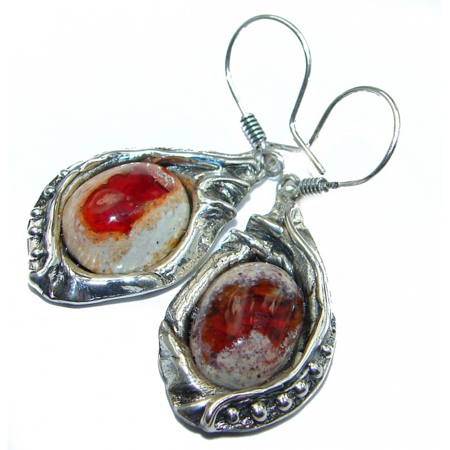 Long Orange Mexican Fire Opal .925 Sterling Silver handcrafted earrings