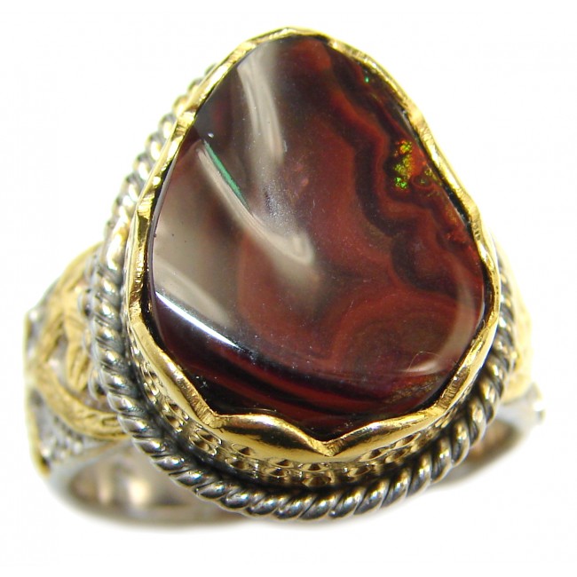 Genuine Fire Agate 18k Gold over .925 Sterling Silver Handcrafted Ring size 8