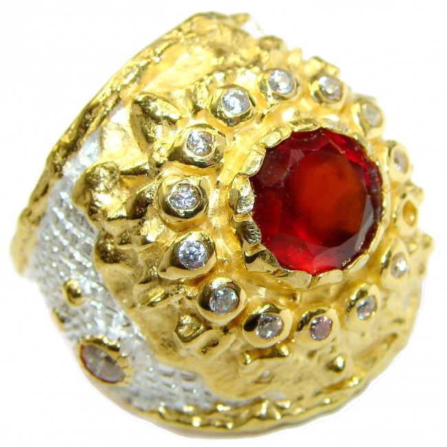 Large genuine Ruby 14K Gold over .925 Sterling Silver Statement Italy made ring; s. 6