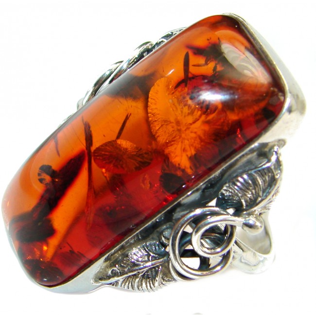Large Genuine Baltic Polish Amber .925 Sterling Silver handmade Ring size 10