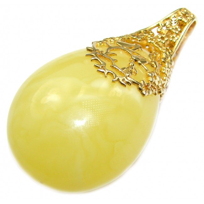ROYAL QUALITY Natural Baltic Butterscotch Amber 18k Gold over .925 Sterling Silver handmade Pendant