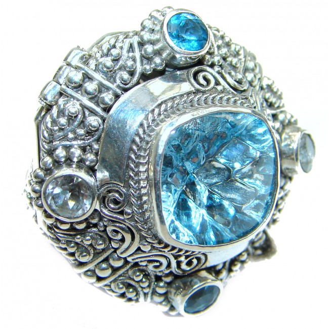 Energazing Swiss Blue Topaz .925 Sterling Silver handmade Poison Ring size 6 1/4