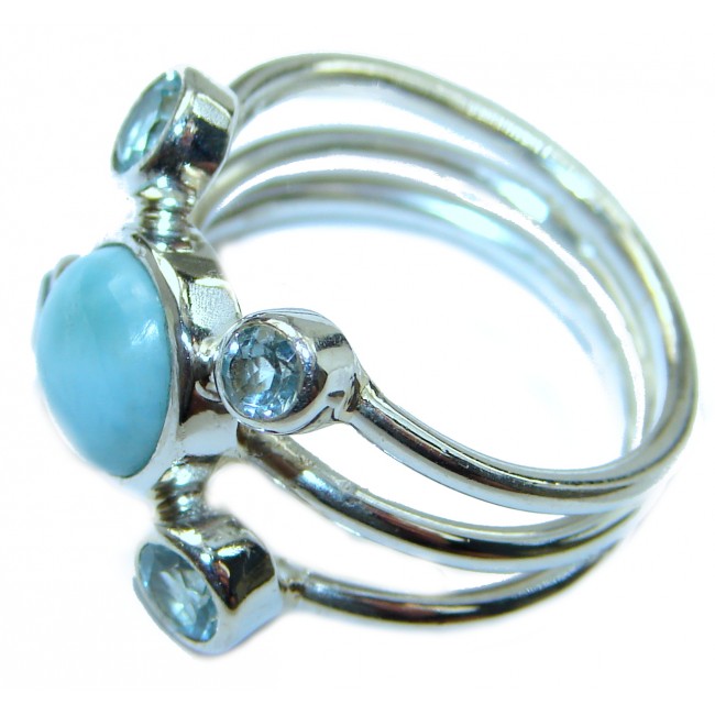 Bali Treasure Precious Blue Larimar .925 Sterling Silver handmade ring s. 7 1/4