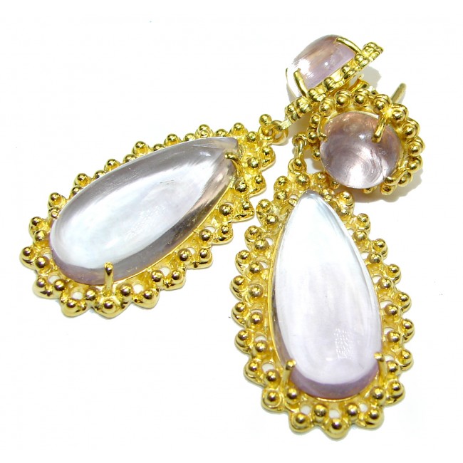 Genuine Pink Amethyst 14K Gold over .925 Sterling Silver handmade Earrings