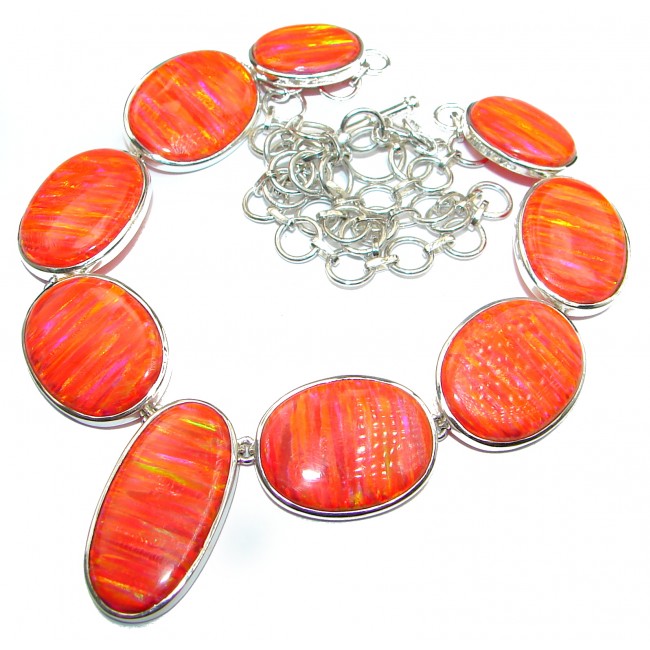 Spectacular Japanese Fire Opal .925 Sterling Silver brilliantly handcrafted necklace