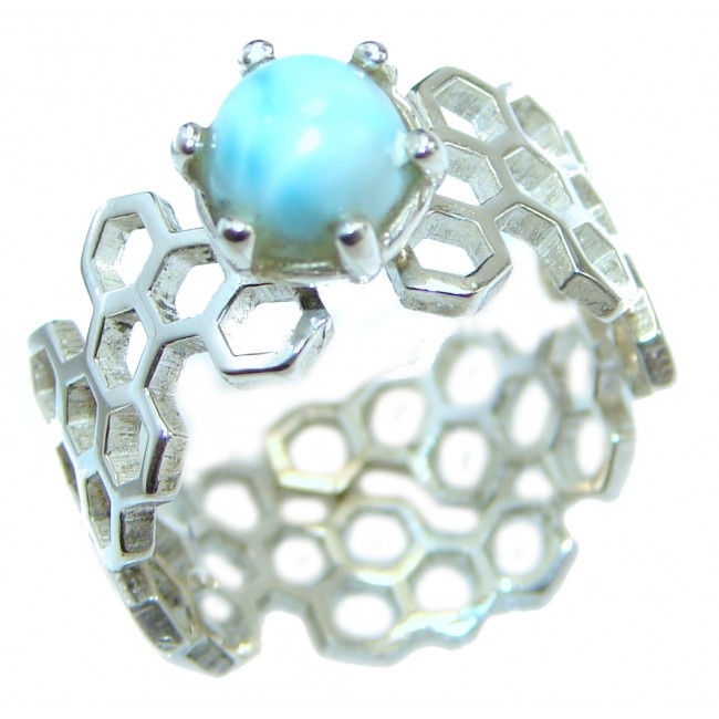 Natural 18ct Larimar .925 Sterling Silver handcrafted Ring s. 7 adjustable
