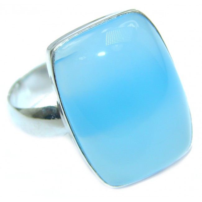 Blue Chalcedony Agate .925 Sterling Silver handcrafted Ring s. 7 adjustable