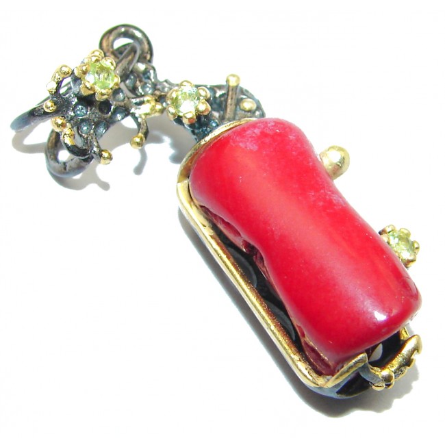 Genuine Red Fossilized Coral .925 Sterling Silver handmade pendant