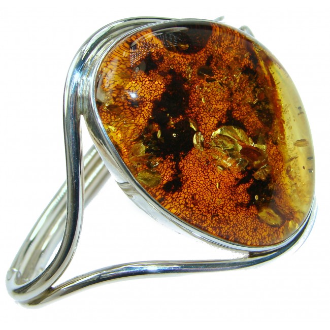 Modern Design Genuine Baltic Amber .925 Sterling Silver handamde Bracelet / Cuff
