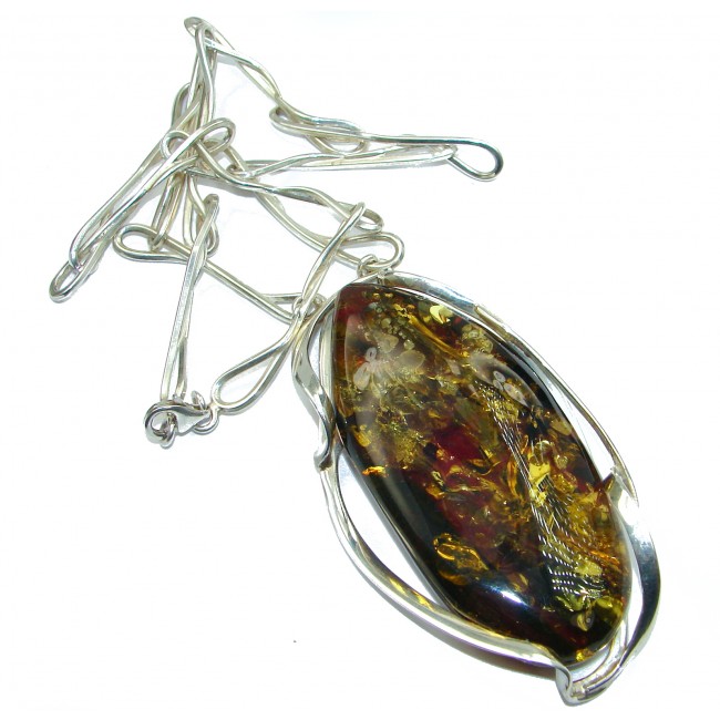 HUGE Natural Beauty 66.8 grams Baltic Amber .925 Sterling Silver handmade necklace
