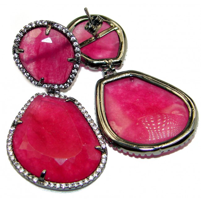 Spectacular Ruby color quartz .925 Sterling Silver earrings