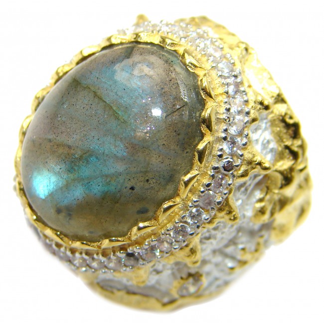 Regal Infinity Labradorite 18K Gold over .925 Sterling Silver ITALY handmade ring size 7 1/2