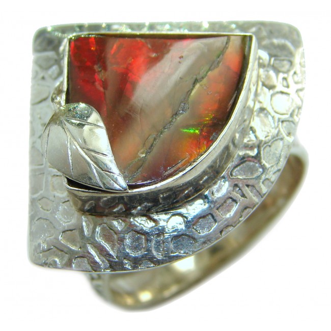 Pure Energy Genuine Canadian Ammolite .925 Sterling Silver handmade ring size 11