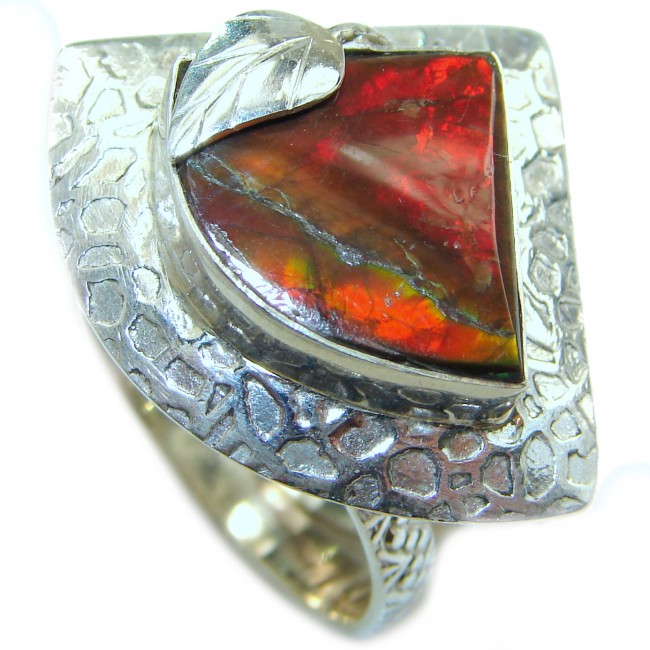 Pure Energy Genuine Canadian Ammolite .925 Sterling Silver handmade ring size 11